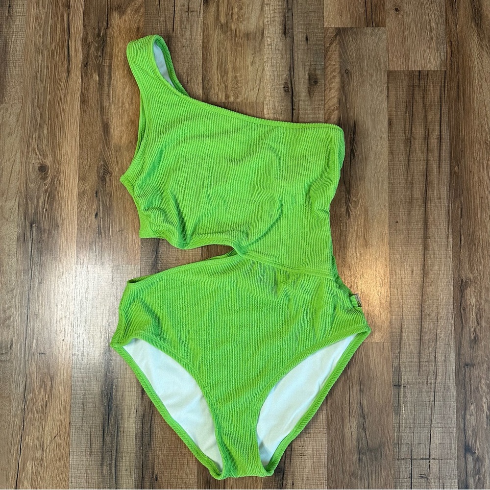 Michael Kora Vibrant Green One-Shoulder Swimsuit Size 12